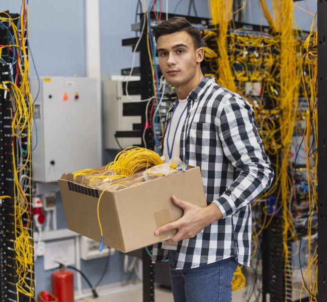 young-man-holding-box-with-wires-medium-shot